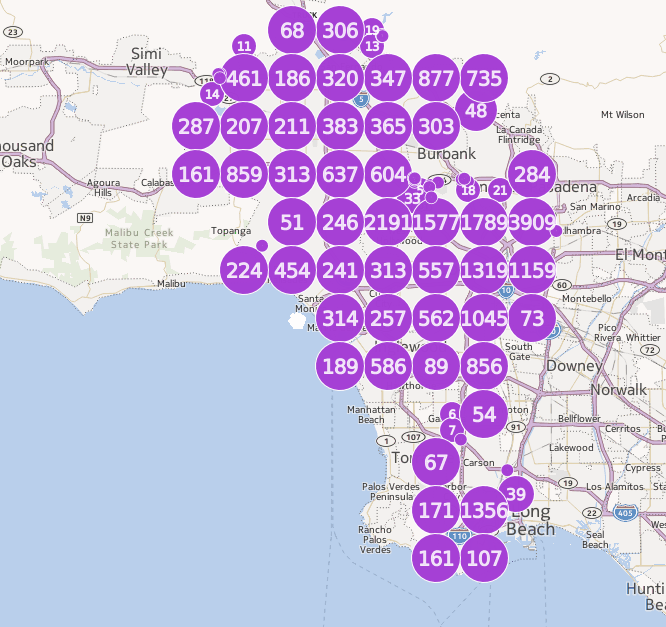 LA map, clustered